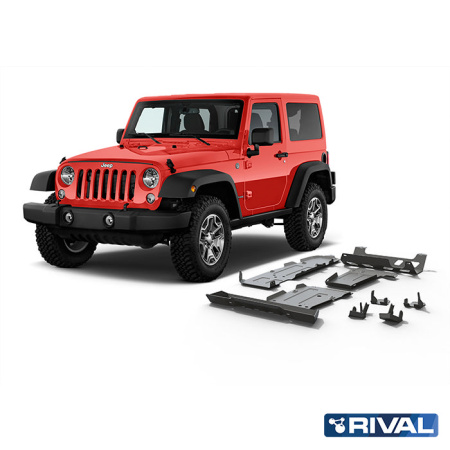 Ensemble de plaques de protection (Biellettes de direction, Tuyau d’échappement, Moteur, Boîte de vitesses, Boîte de transfert, Réservoir de carburant, Bras avant et arrière) Jeep Gladiator 2020-; Wrangler 2017-2021; 2 l. / essence; 3,6 l. / essence